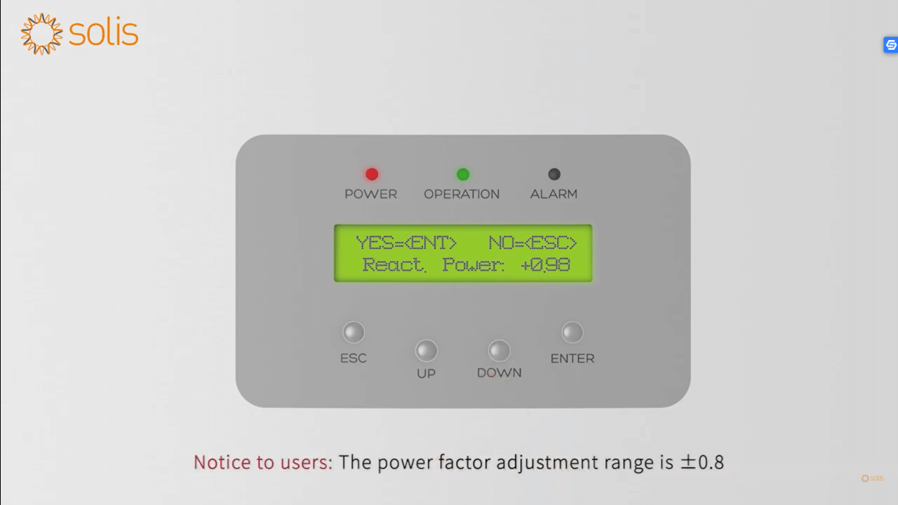 Figure 10 The interface of Ginlong Solis to set the power factor